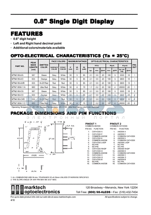 MTN4180-CO datasheet - Marktech 0.80 Single Digit w/LRDecimal