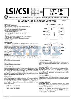 LS7183N datasheet - QUADRATURE CLOCK CONVERTER