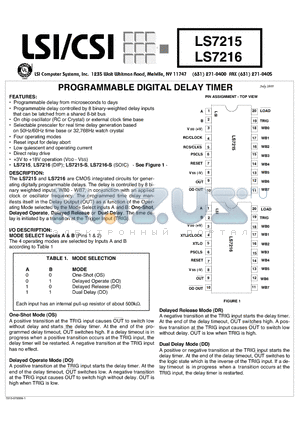 LS7215 datasheet - PROGRAMMABLE DIGITAL DELAY TIMER