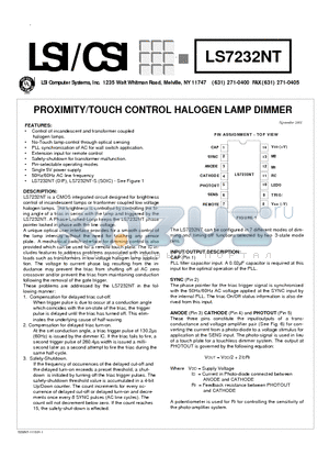 LS7232NT datasheet - PROXIMITY/TOUCH CONTROL HALOGEN LAMP DIMMER