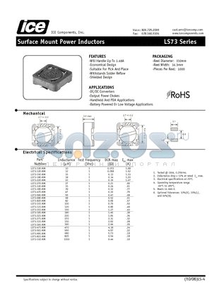 LS73 datasheet - Surface Mount Power Inductors