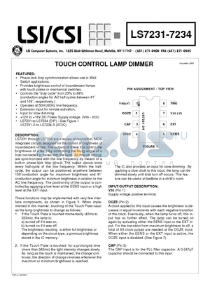 LS7231 datasheet - TOUCH CONTROL LAMP DIMMER