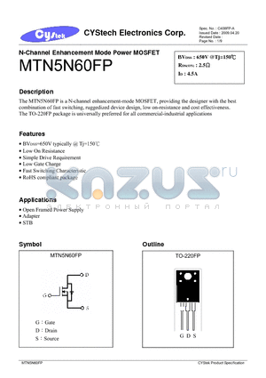 MTN5N60FP datasheet - N-Channel Enhancement Mode Power MOSFET