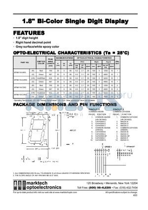 MTN6118-CRG datasheet - 1.8 Bi-Color Sing Single le Digit Displa Display