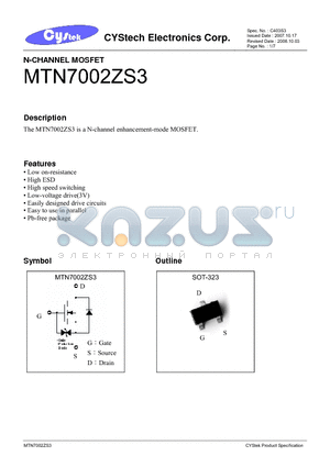 MTN7002ZS3 datasheet - N-CHANNEL MOSFET