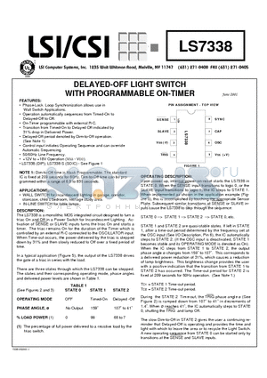 LS7338 datasheet - DELAYED-OFF LIGHT SWITCH WITH PROGRAMMABLE ON-TIMER