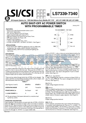LS7339_03 datasheet - AUTO SHUT-OFF AC POWER SWITCH WITH PROGRAMMABLE TIMER