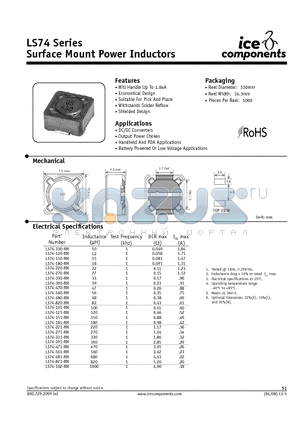 LS74-100-RM datasheet - Surface Mount Power Inductors