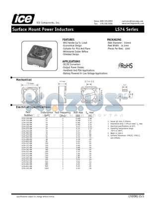 LS74-100-RM datasheet - Surface Mount Power Inductors