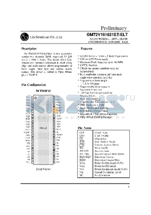 GM72V161621ELT datasheet - 524,288 word x 16 Bit x 2 Bank - SYNCHRONOUS DYNAMIC RAM(SDRAM)