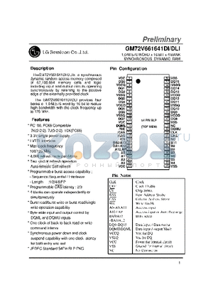 GM72V661641D datasheet - 1,048,576WORD X 16BIT X 4BANK SYNCHRONOUS DYNAMIC RAM