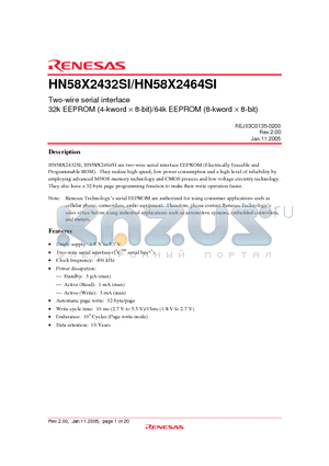 HN58X2432STIE datasheet - Two-wire serial interface 32k EEPROM (4-kword x 8-bit)/64k EEPROM (8-kword x 8-bit)