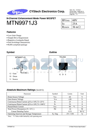 MTN9971J3 datasheet - N-Channel Enhancement Mode Power MOSFET