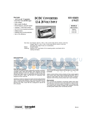 MTO1212TF/ES datasheet - DC/DC CONVERTERS 12 & 28 VOLT INPUT