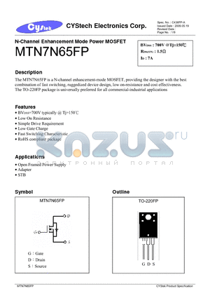 MTN7N65FP datasheet - N-Channel Enhancement Mode Power MOSFET