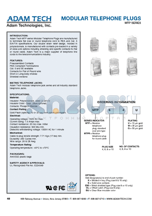 MTP-64-G datasheet - MODULAR TELEPHONE PLUGS