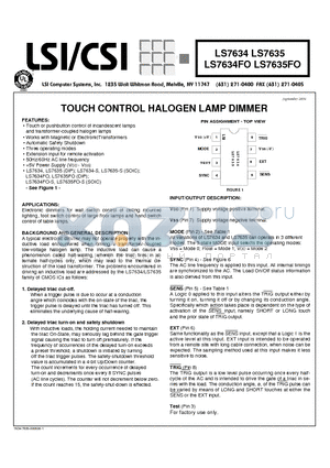 LS7634FO datasheet - TOUCH CONTROL HALOGEN LAMP DIMMER