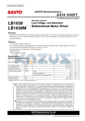 LB1638 datasheet - Low-Voltage, Low-Saturation Bidirectional Motor Driver