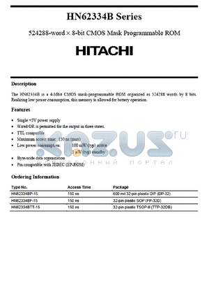 HN62334BTT datasheet - 524288-word x 8-bit CMOS Mask Programmable ROM