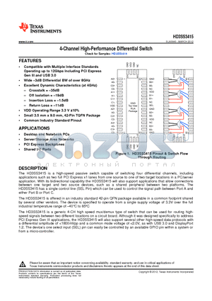 HD3SS3415 datasheet - 4-Channel High-Performance Differential Switch
