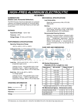 HD4.7M25 datasheet - HIGH-FREQ ALUMINUM ELECTROLYTIC