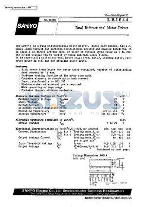 LB1644 datasheet - Dual Bidirectional Motor Driver