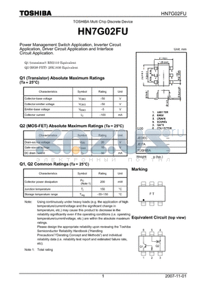 HN7G02FU datasheet - Power Management Switch Application, Inverter Circuit