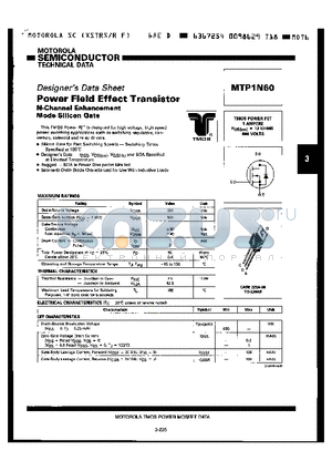 MTP1N60 datasheet - Power Field Effect Transister N-Channel Enhancement Mode Silicon Gate