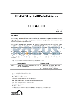 HD404052H datasheet - HMCS400-series microcomputers designed to increase program productivity with large-capacity memory