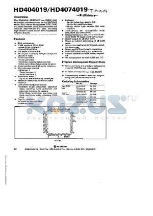 HD404019F datasheet - CMOS 4-BIT SINGLE-CHIP MICROCOMPUTERS