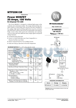 MTP20N15E datasheet - Power MOSFET 20 Amps, 150 Volts N-Channel TO-220