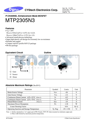 MTP2305N3 datasheet - P-CHANNEL Enhancement Mode MOSFET