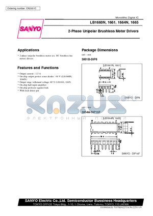 LB1664N datasheet - 2-Phase Unipolar Brushless Motor Drivers