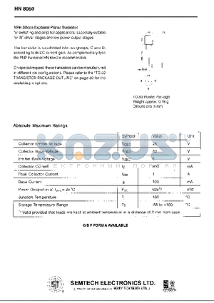 HN8050 datasheet - NPN Silicon Epitaxial Planar Transistor for switching and amplifier applications