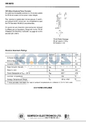 HN9013 datasheet - NPN Silicon Epitaxial Planar Transistor for switching and amplifier applications