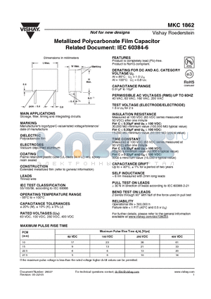 MKC1862-255-G datasheet - Metallized Polycarbonate Film Capacitor