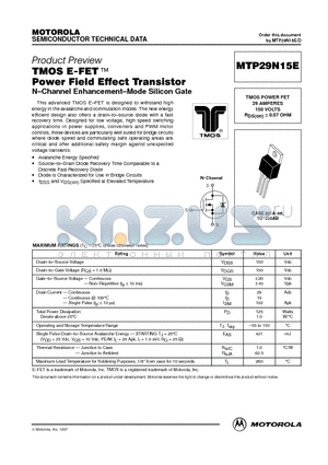 MTP29N15E datasheet - TMOS POWER FET 29 AMPERES 150 VOLTS RDS(on) = 0.07 OHM