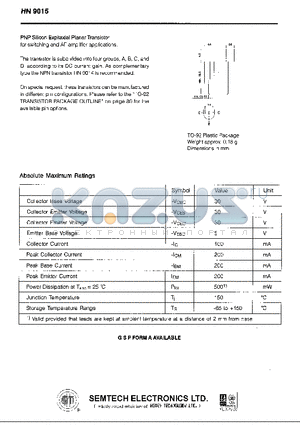 HN9015 datasheet - PNP Silicon Epitaxial Planar Transistor for switching and AF amplifier applications