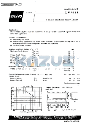 LB1688 datasheet - 3-Phase Brushless Motor Driver