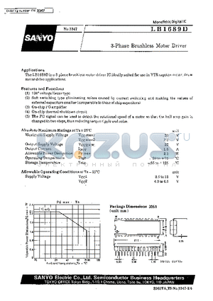 LB1689 datasheet - 3-Phase Brushless Motor Driver