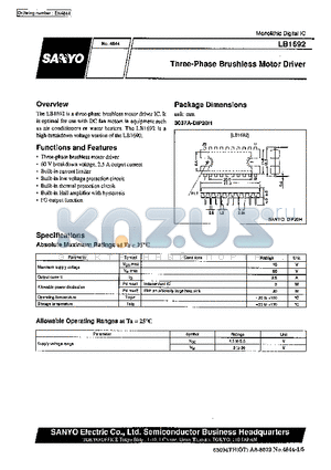 LB1692 datasheet - Three-Phase Brushless Motor Driver