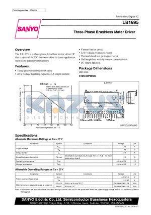 LB1695 datasheet - Three-Phase Brushless Motor Driver