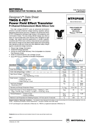 MTP2P50E datasheet - TMOS POWER FET 2.0 AMPERES 500 VOLTS RDS(on) = 6.0 OHM