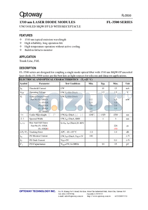 FL-3500-F datasheet - 1310 nm LASER DIODE MODULES UNCOOLED MQW-FP LD WITH RECEPTACLE