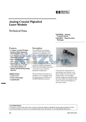 LSA2825-B-AP datasheet - Analog Coaxial Pigtailed Laser Module