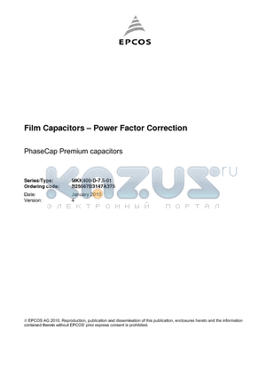 MKK400-D-7.5-01 datasheet - PhaseCap Premium capacitors