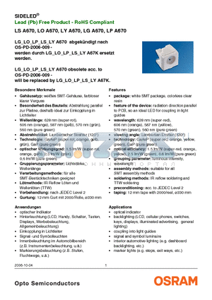 LSA670 datasheet - Lead (Pb) Free Product - RoHS Compliant