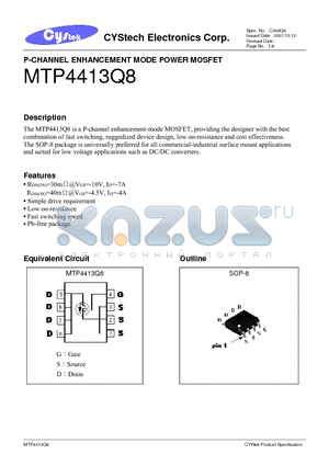 MTP4413Q8 datasheet - P-CHANNEL ENHANCEMENT MODE POWER MOSFET