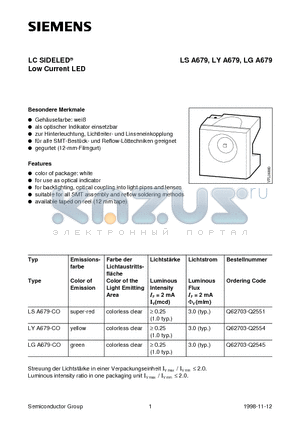 LSA679 datasheet - LC SIDELED Low Current LED