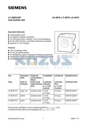 LSA679-CO datasheet - LC SIDELED Low Current LED